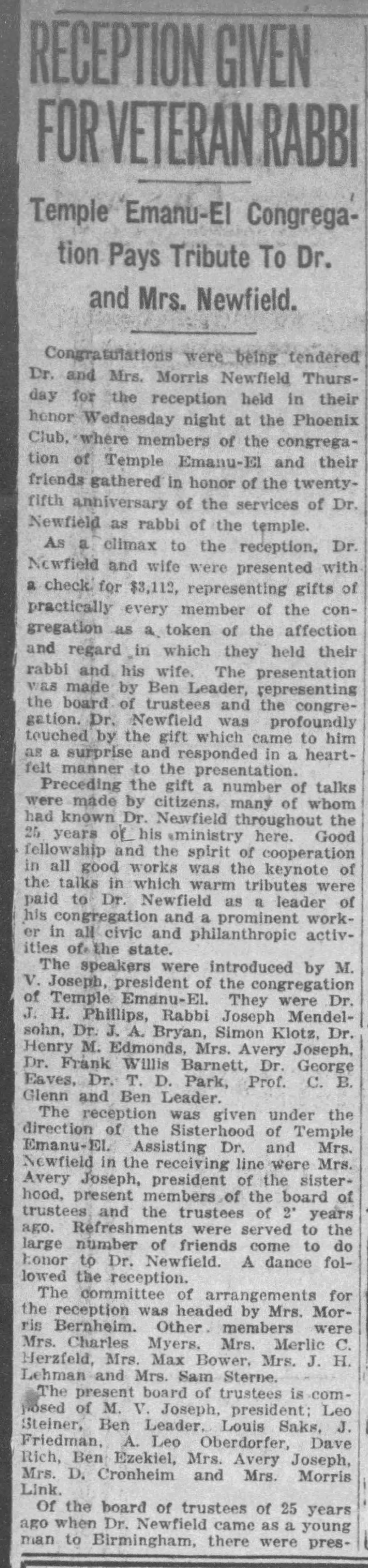 Reception Given for Veteran Rabbi